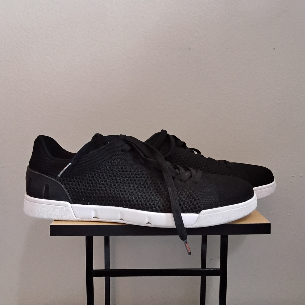 Swims Black Knit Lace-Up Sneakers with White Sole – Size 8 Women EUC - Picture 8 of 16